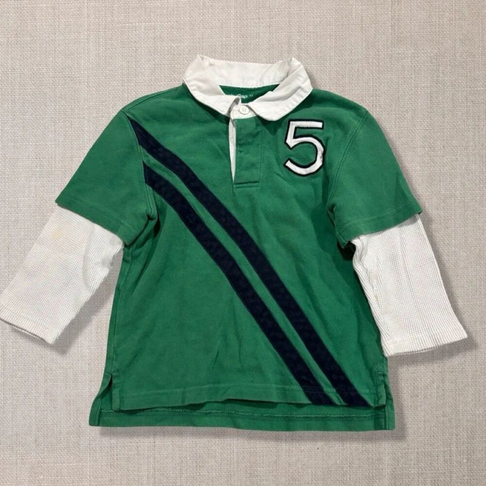 Baby Gap Boys 4T Green Rugby Polo Shirt Layered Long Sleeve Varsity Preppy Retro